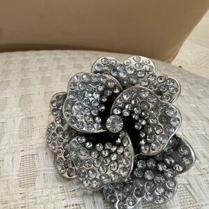 Elegant Silver Crystal Flower Brooch large